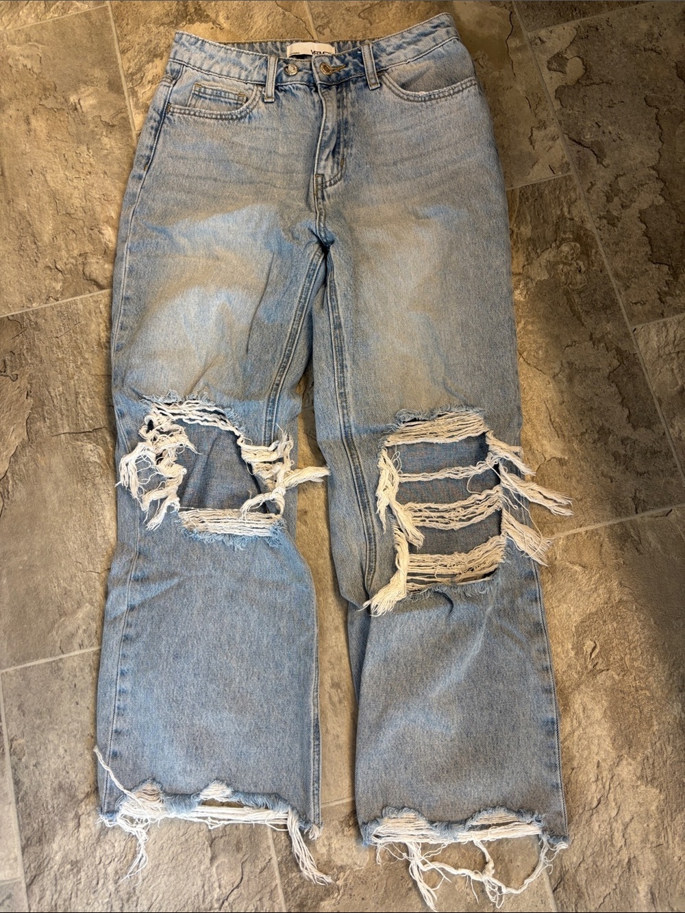 bohme Light Wash Wide Leg Distressed Jeans